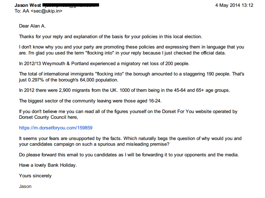 Read this email exchange in which a local resident takes apart UKIP