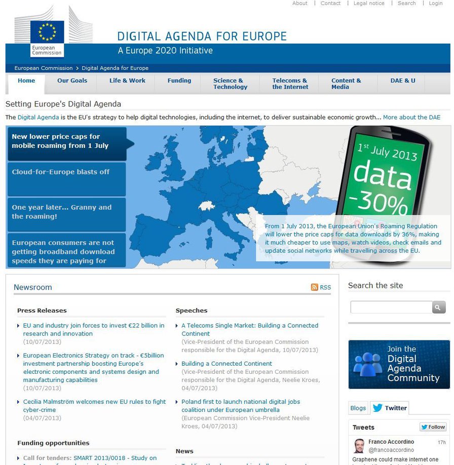 Digital Agenda: 1st site created on the EC’s new Drupal7 “Multisite” platform