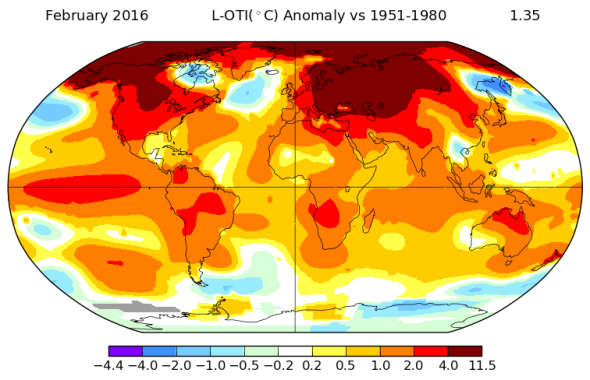 February 2016's shocking global warming temperature record