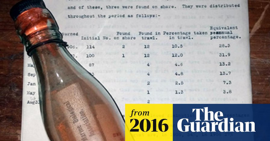 Message in a bottle, promising finder a shilling, bobs up after 108 years