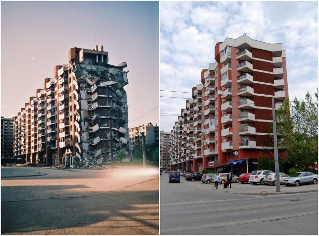Before and after pictures show how Sarajevo has been rebuilt
